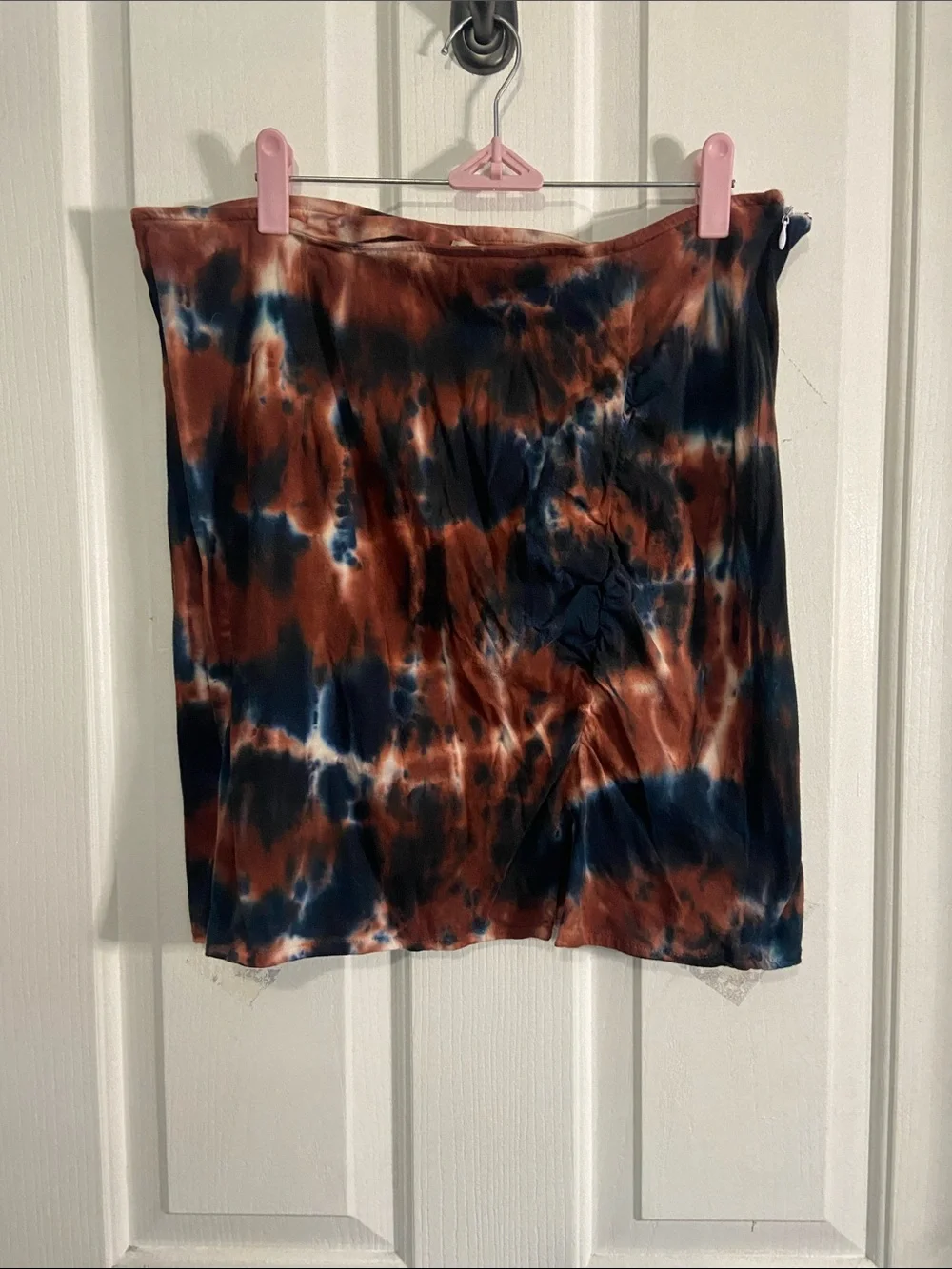 Tie-Dye Rust and Navy Cotton Midi Skirt